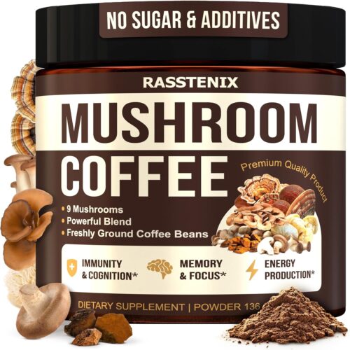 Rasstenix Mushroom Coffee | 9 Mushroom Adaptogen Blend, 60 Servings
